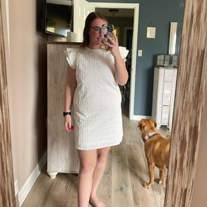 White pleated ruffle shoulder dress